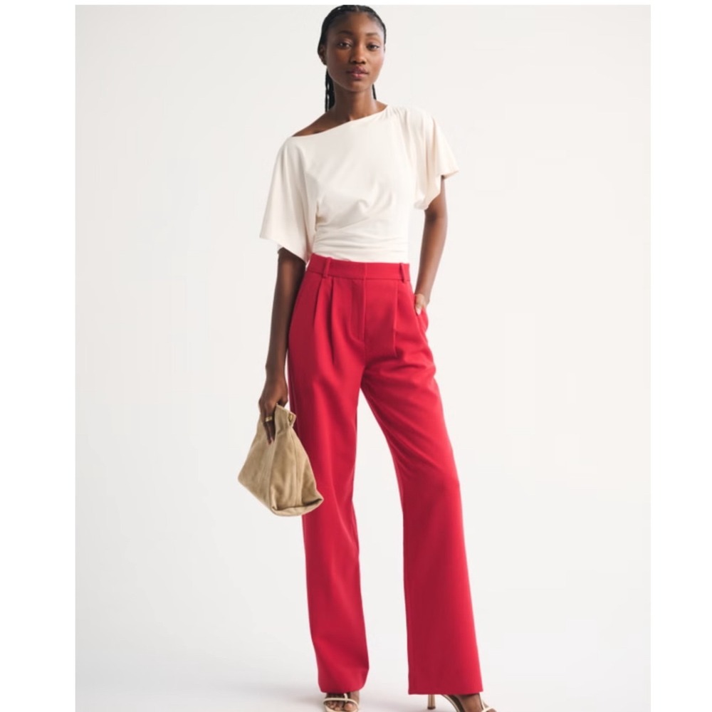 Abercrombie Sloane Tailored Wide Leg Pant in Red Size 33 - Picture 1 of 10